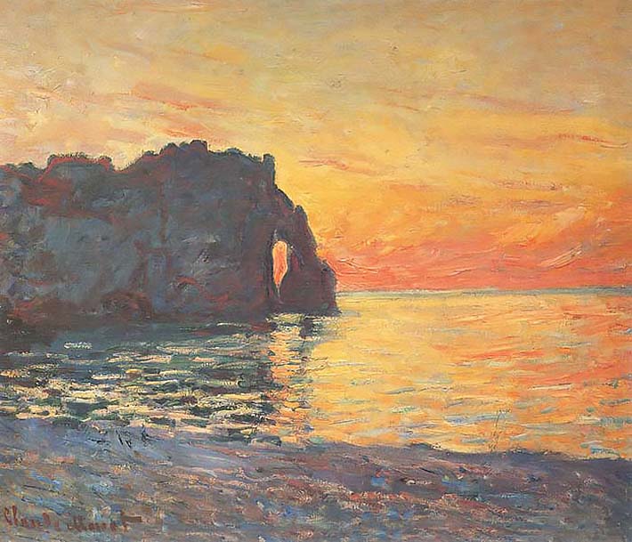 Клод Моне, Этрета, скала Д'Аваль, закат, 1885
