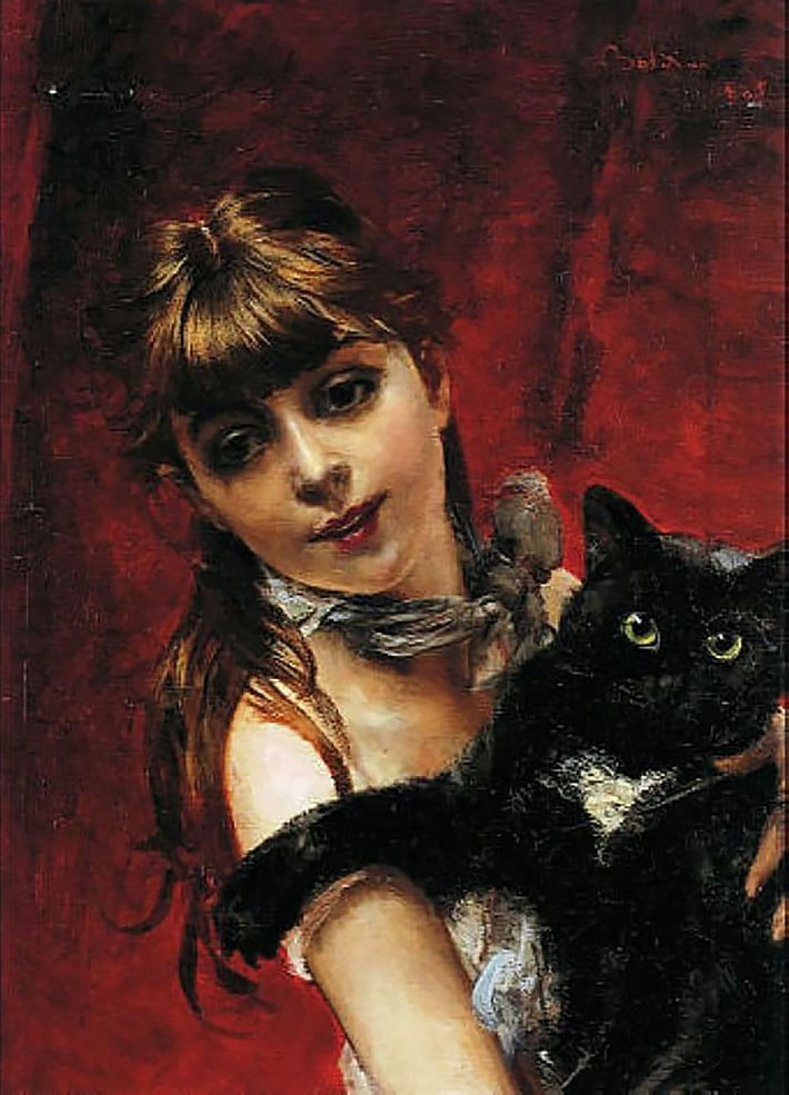 Джованни Болдини, Девушка с черной кошкой, 1885